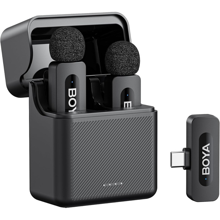 Boya V30 vezeték nélküli Lavalier mikrofon, USB-C, 36 óra üzemidő, töltőtokkal, iPhone/Android/PC/laptop