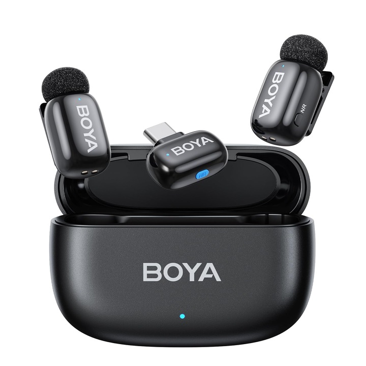 Безжичен микрофон Lavaliera Boya, 5G, USB-C, намаляване на шума, 30 часа батерия