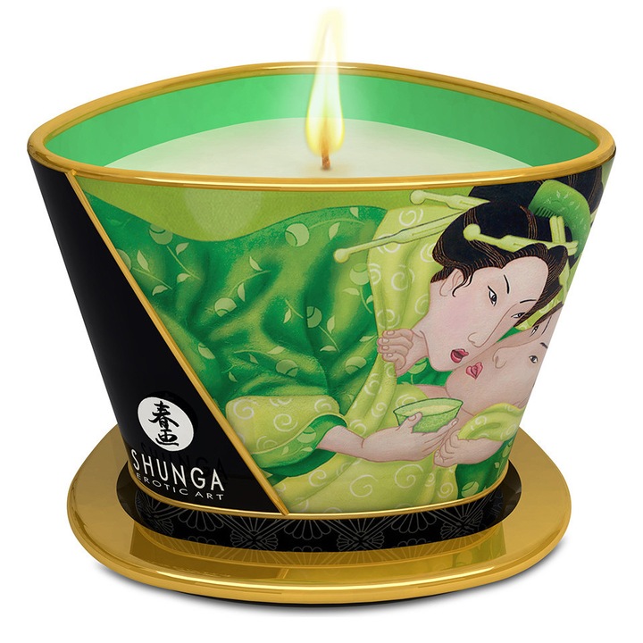 Shunga masszázsgyertya 170ml, zöld tea illat, természetes olajok