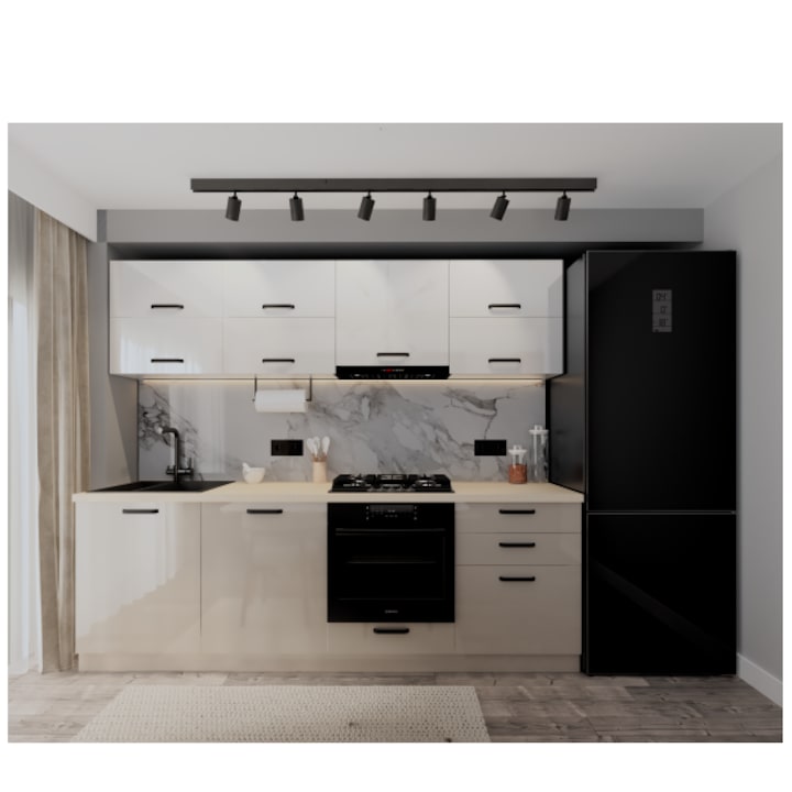 Bucatarie Daria V2, 240x60x200cm, Alb+Cappuccino