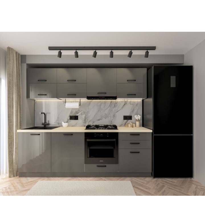 Bucatarie Daria V2, 240x60x200cm, Gri antracit