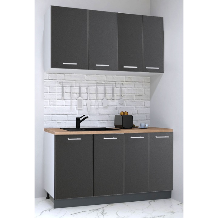 Set mobilier bucatarie cu soft-close, BadenMob Germania, 140cm, corpuri inalte, blat gros, Antracit