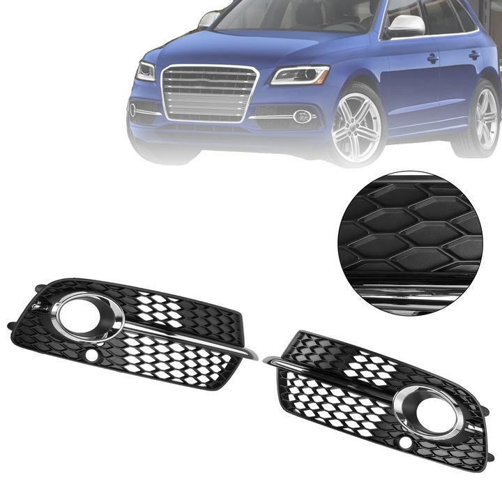 Grila pentru lumini de ceata, negru lucios, set pentru Audi Q5 S-Line 2013-2017, Audi SQ5 2014-2017, dimensiuni personalizate.