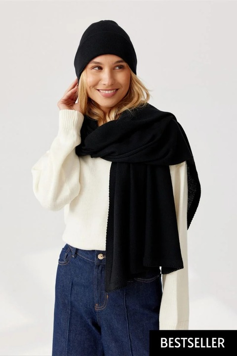 Esarfa pentru femeie Penelope - 100% Lana Merinos - Negru