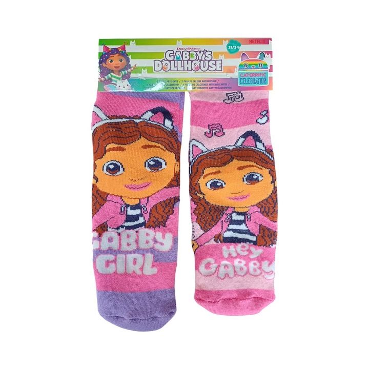2 pár ABS zokni szett, csúszásgátló talp, sokszínű, Happy, Gabby's Dollhouse, Többszínű