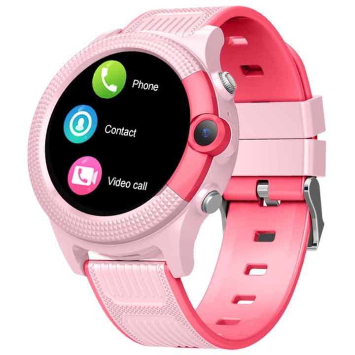 Ceas Smartwatch copii LUMAUDiO® Chat 4G cu GPS precis, apeluri audio, buton SOS, autonomie 3 zile, rezistent la apa IPX7, control parental, Roz