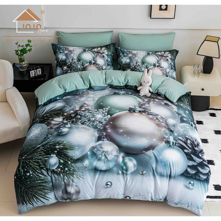 Коледно спално бельо, 5D щампа, двойно легло, 6 части, долен чаршаф с ластик 180 x 200 см, плик за завивка 200x230 см, 2 калъфки за възглавници 55x80 см, 2 калъфки за възглавници 70x70 см, MHR-1588