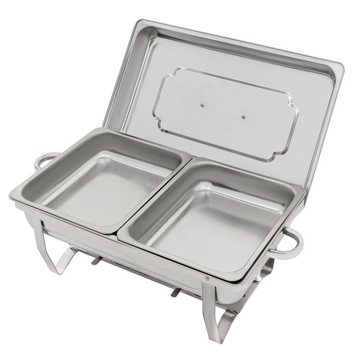 Set Buffet Chafing Dish cu Arzator de Alcool, 4 Piese, Incalzitor de Mancare pentru Petreceri, Include Clesti pentru Mancare si Linguri, Primar