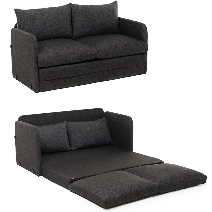 Canapea extensibila 2 locuri moderna, 200x148 cm – stofa gri – Saga