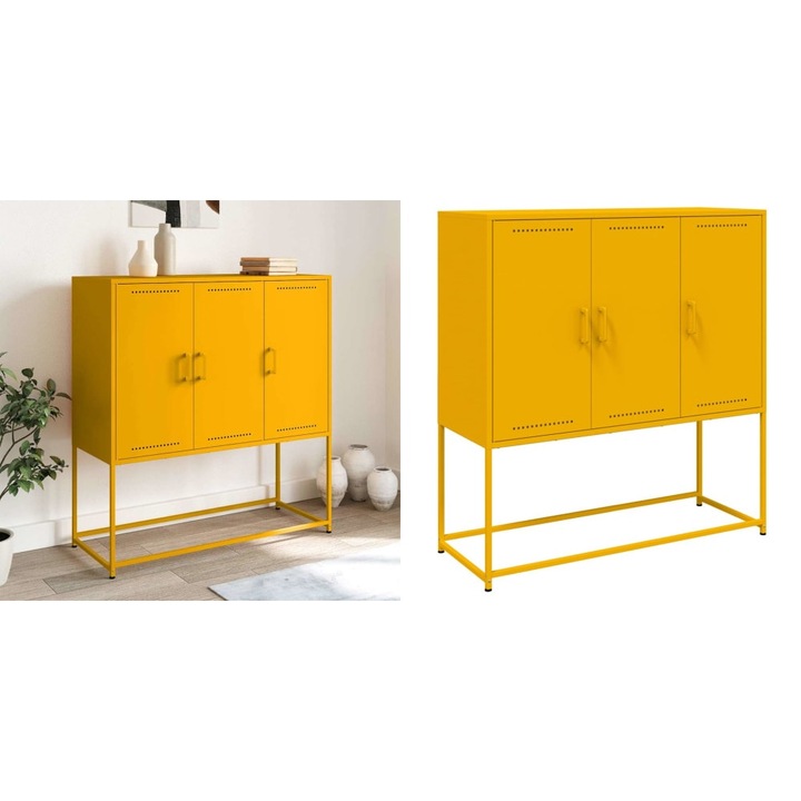 Dulap inalt, galben mustar, 100, 5x39x107 cm, otel