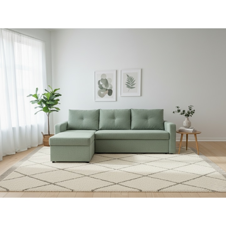 Tokyo kihúzható sarokkanapé tárolódobozzal és cserélhető heverővel, Jade