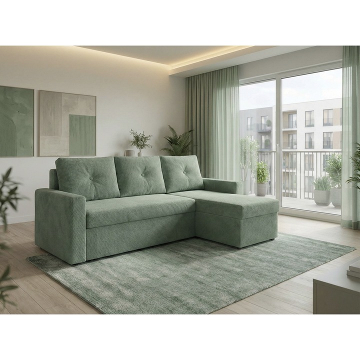 Coltar extensibil Tokyo, reversibil, 2 lazi de depozitare, sezut cu arcuri, 241x160x95 cm, Jade