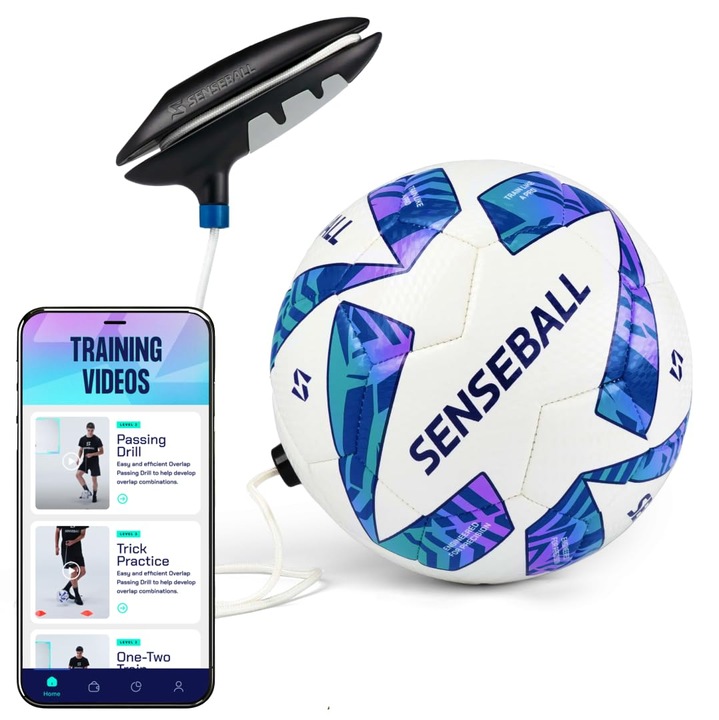 Футболна топка Senseball, интелигентна, размер 3, синя и бяла, за тренировка