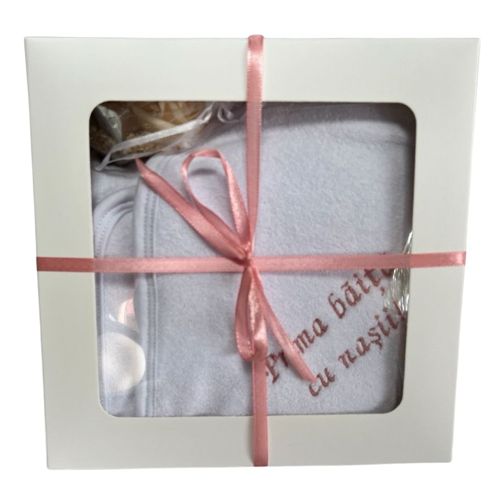 Prosop cu capison alb – pudra “Prima baita cu nasii”, cu saculet mirodenii, 75×75 cm, in cutie, PB006