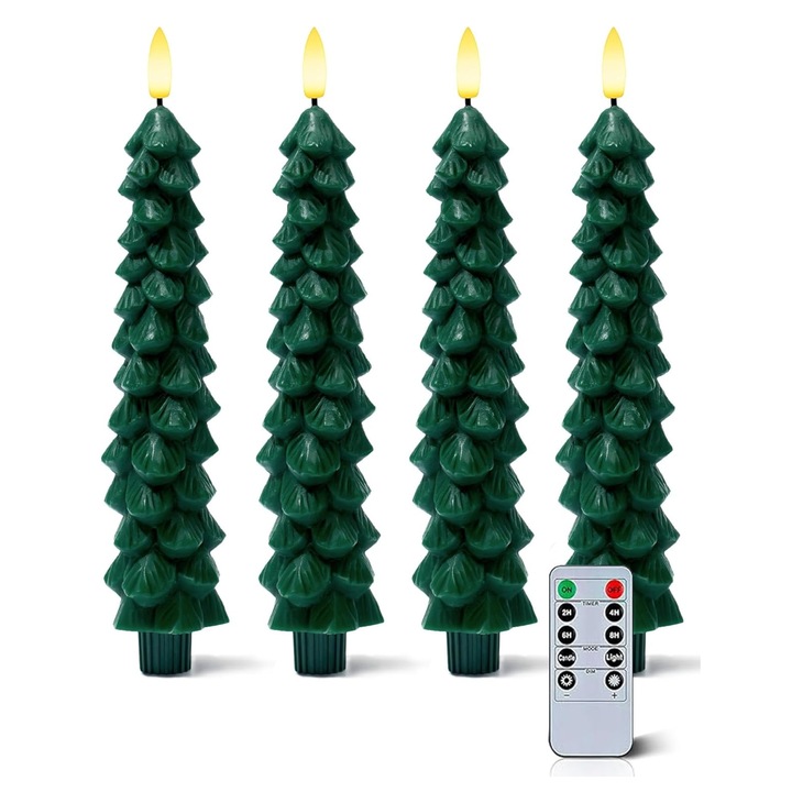 Láng nélküli gyertya, karácsonyfa alak, pislákoló, ünnepi, élethű viaszmegjelenés, biztonságos, távirányítóval vezérelhető, állítható fényerővel és időzítővel - CANDLETREE HOME & MARKER®