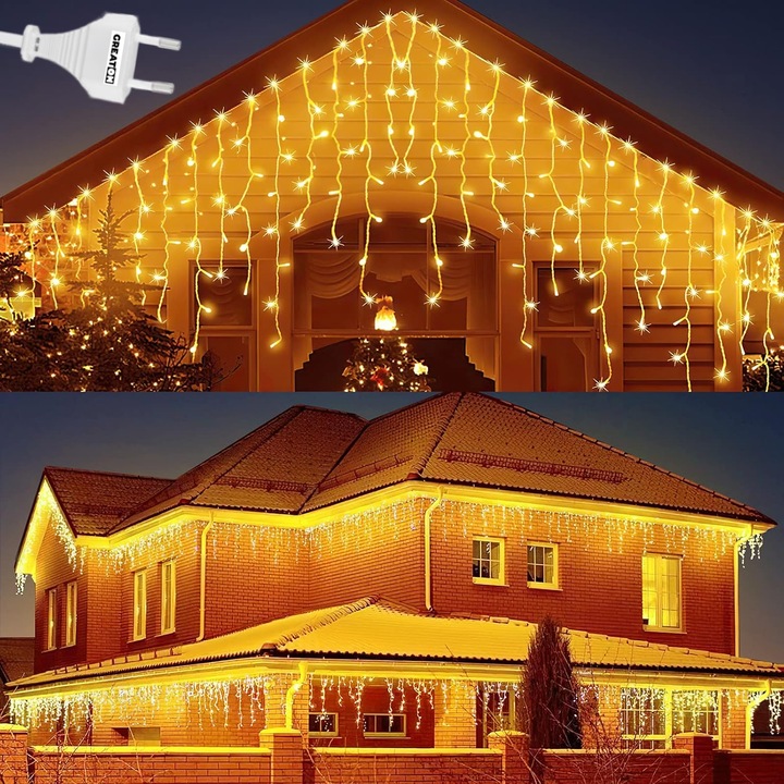 Instalatie Craciun, GREATON, Turturi, 12 m, 300 LED, Alb Cald, Interior/Exterior, Rezistenta la Apa