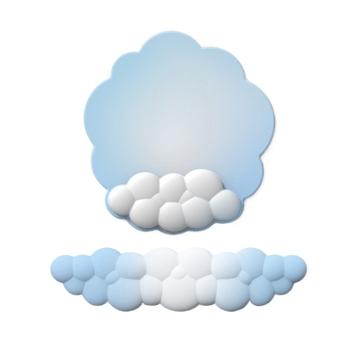 Set Suport Tastatura si Mouse Pad, Altele, Model Nor cu Degradat, Spuma Memory Foam, Suprafata Silicon, Dimensiune M, Albastru Deschis