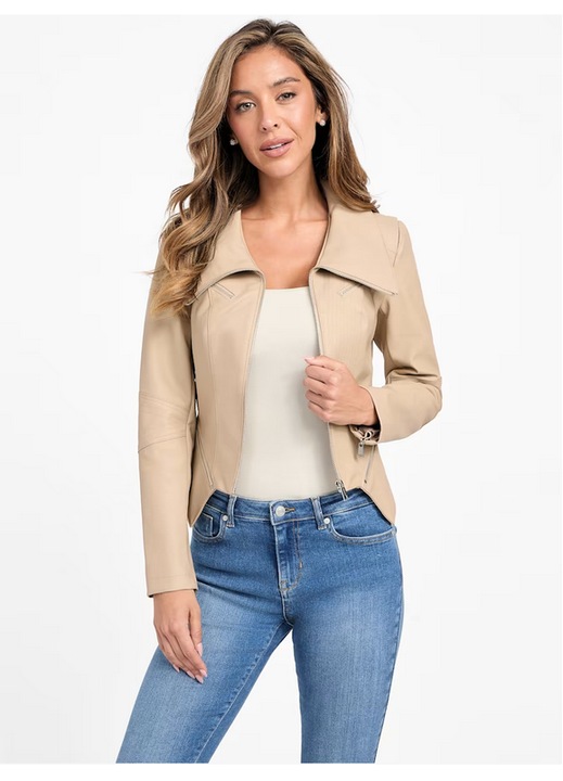 Geacă din piele ecologică, GUESS, Dani, crem, S