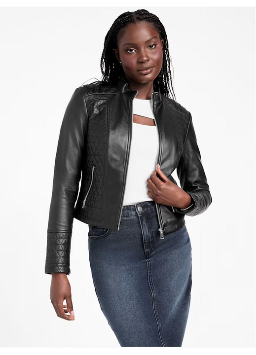 Jachetă din piele ecologică, GUESS, Iden, neagră, M