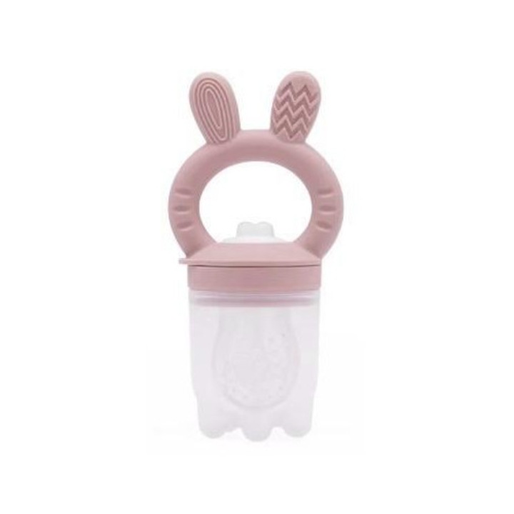 Залъгалка за храна за бебета, Мека силиконова, без BPA, идеална за захранване, плодове и зеленчуци, с капак, розов