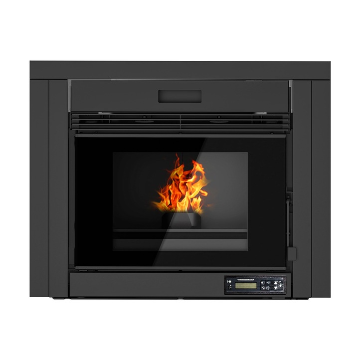 Insert peleti Sannover Idelya 9 kW, capacitate rezervor 23 kg, dimensiuni 700x606x575mm, pentru suprafata 80 m²