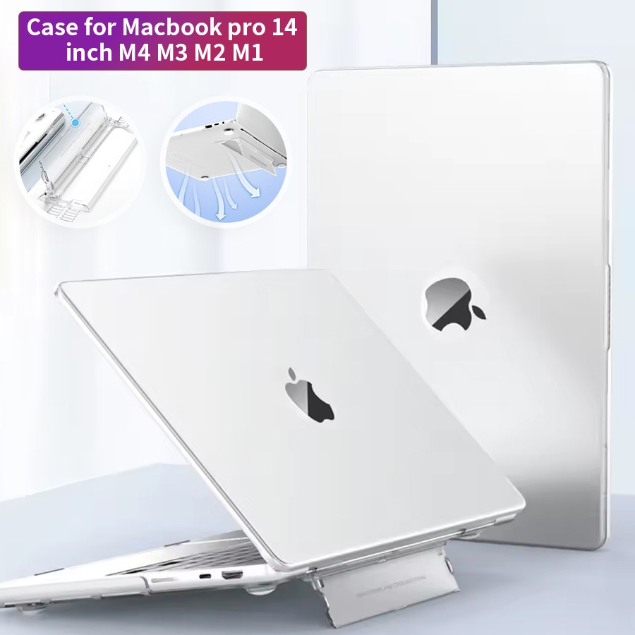EXCITAT® Husa rigida mata compatibila cu MacBook Pro 14" (A3112 / A3185 / A3401 / A2918 / A2992 / A2779 / A2442) – Carcasa semi-transparenta cu suport ascuns, pentru M4 / M3 / M2 / M1