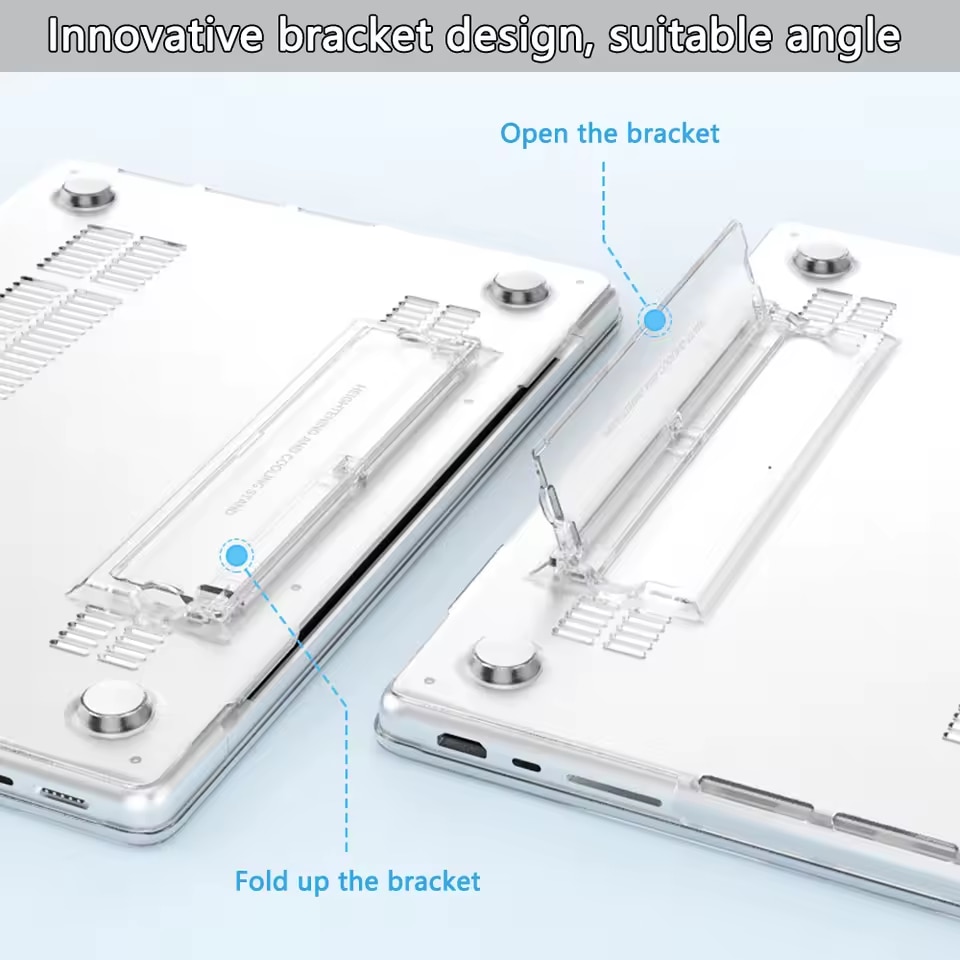 EXCITAT® Husa rigida mata compatibila cu MacBook Pro 14" (A3112 / A3185 / A3401 / A2918 / A2992 / A2779 / A2442) – Carcasa semi-transparenta cu suport ascuns, pentru M4 / M3 / M2 / M1