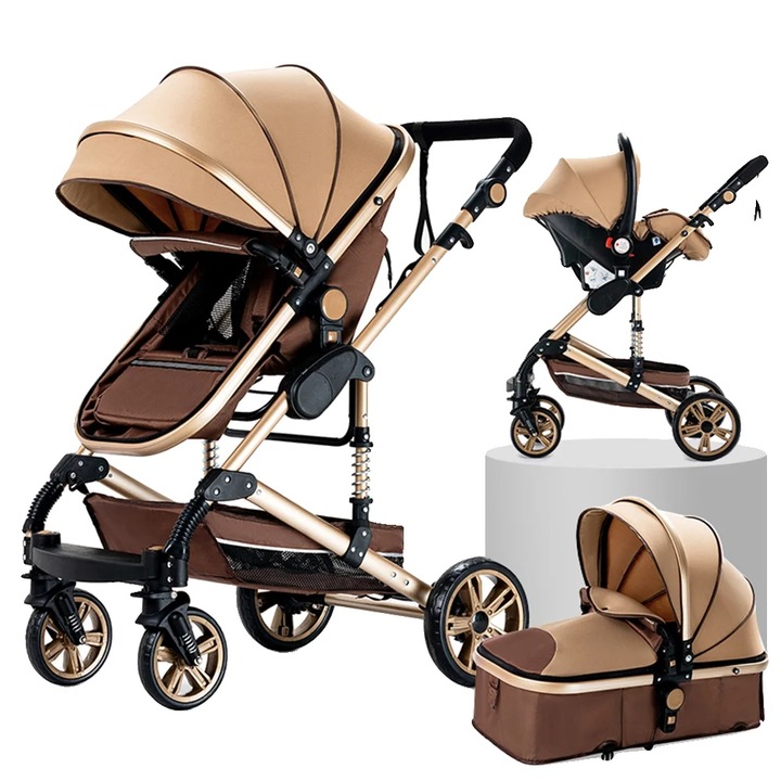 Carucior pentru copii, design multifunctional, bej, 20kg, pliabil