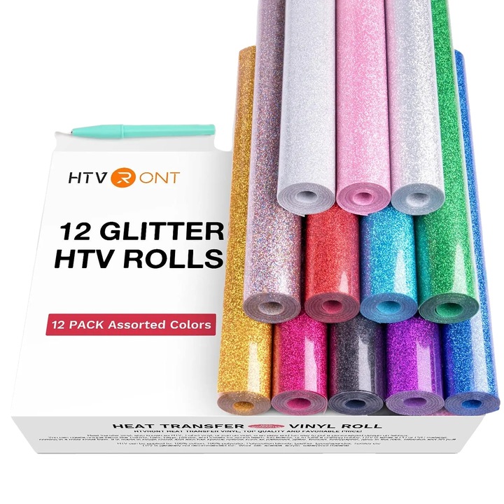 Hartie speciala transfer termic, 12 bucati glitter, 10inX5ft (25X150cm), material ecologic