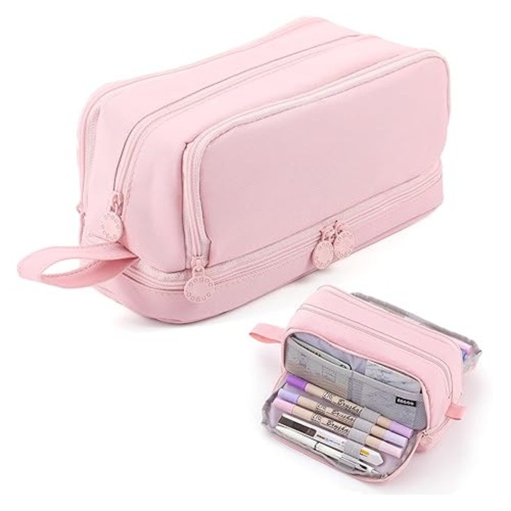 Négyrekeszes tolltartó, nagy kapacitású, hordozható kivitel, vászon anyag, 30x10x10cm