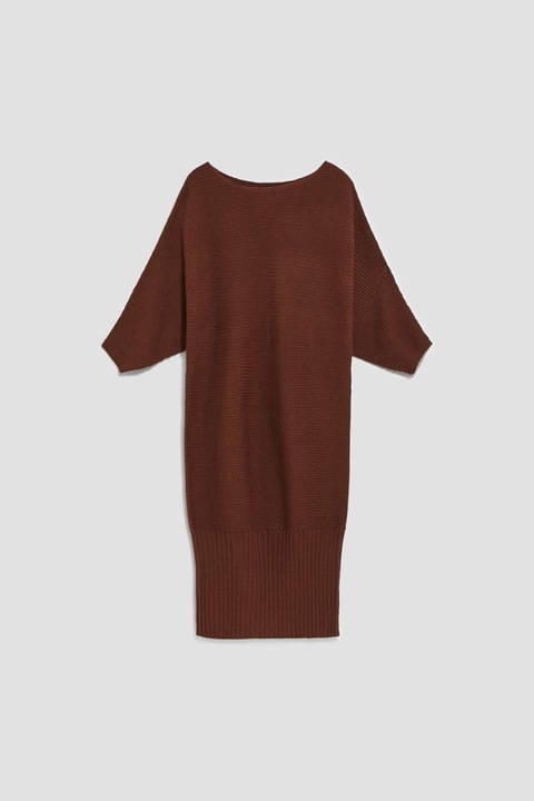 Rochie calduroasa MOODO maneca 3/4, croi liber, maro, Maro inchis