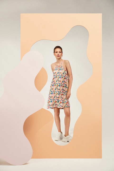 Rochie cu bretele cu model, Lila