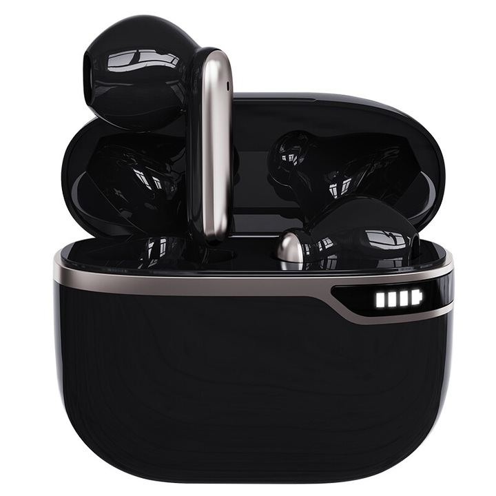Casti Wireless Bluetooth 5.0 TWS, in-ear, autonomie 30 ore, negru