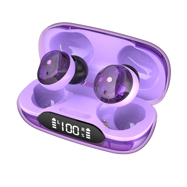 Casti wireless Bluetooth 5.2, set, verde, mov, portocaliu, negru, 66x32.8x30.5mm