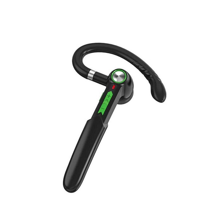 Casti Wireless, M-100, design confortabil, autonomie 28 ore, negru-verde, 16x9x3cm