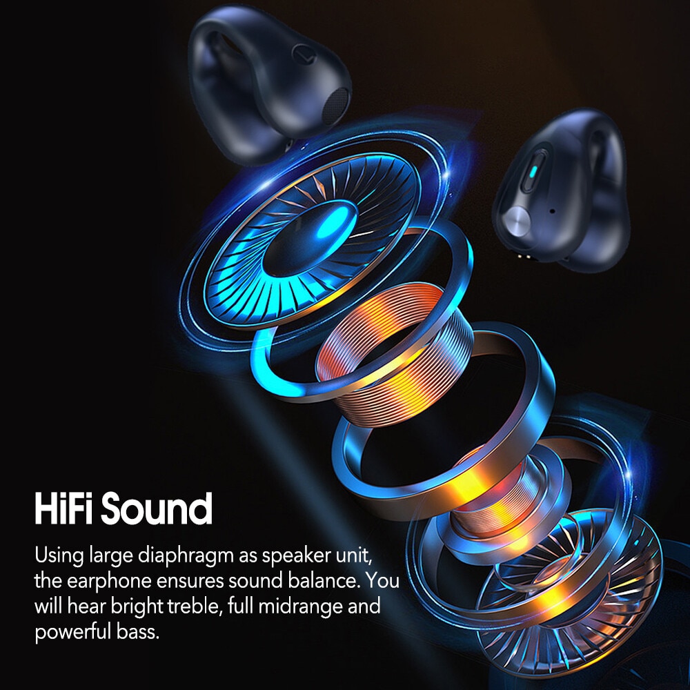 Casti wireless Bluetooth 5.3, design clip-on, sunet HiFi, negru ...