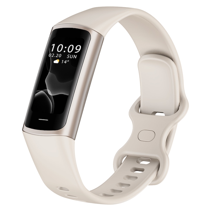 Bratara fitness inteligenta, monitorizare sanatate, 1.1 inch AMOLED, waterproof, alb