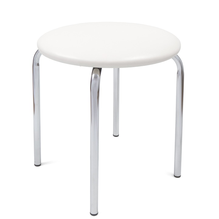 Taburet Sofia - cadru cromat - imitatie piele alb - 21894