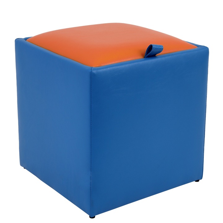 Taburet Box - imitatie piele albastru/portocaliu - 21898/21895