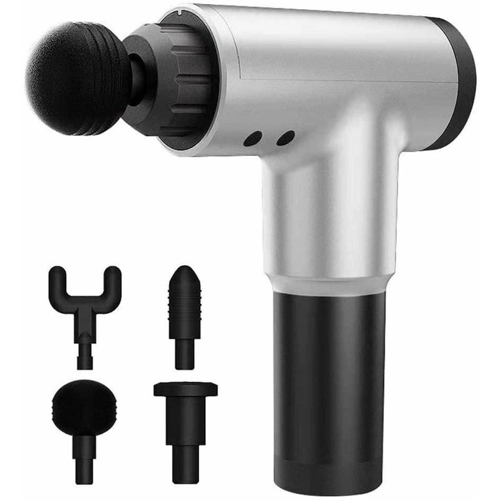 Pistol de masaj wireless, 6 viteze, 4 capete de masaj, 220x218x50mm, reincarcabil