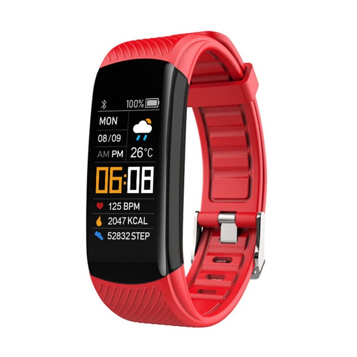 Bratara fitness, 0.96 inch, monitorizare sanatate, rezistenta la apa, neagra, 235x22mm, set bratara inteligenta