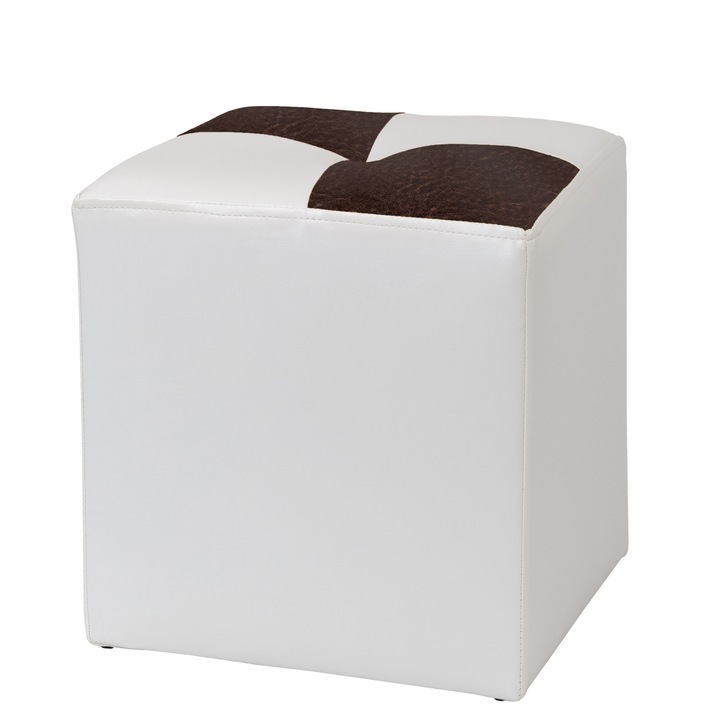 Taburet Cool - imitatie piele alb/maro - 21894/15611