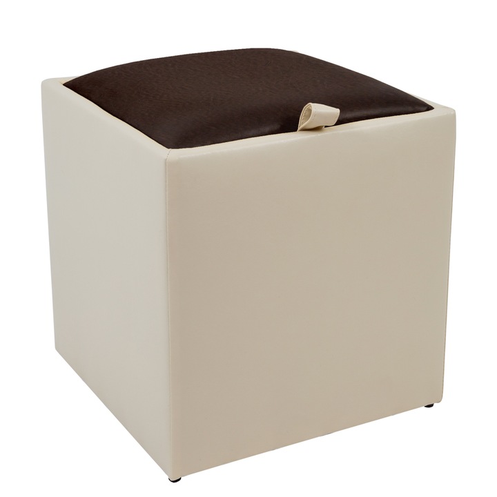 Taburet Box - imitatie piele crem/maro - 21834/15611