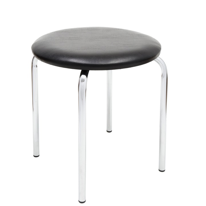 Taburet Sofia - cadru cromat - imitatie piele negru - 21901