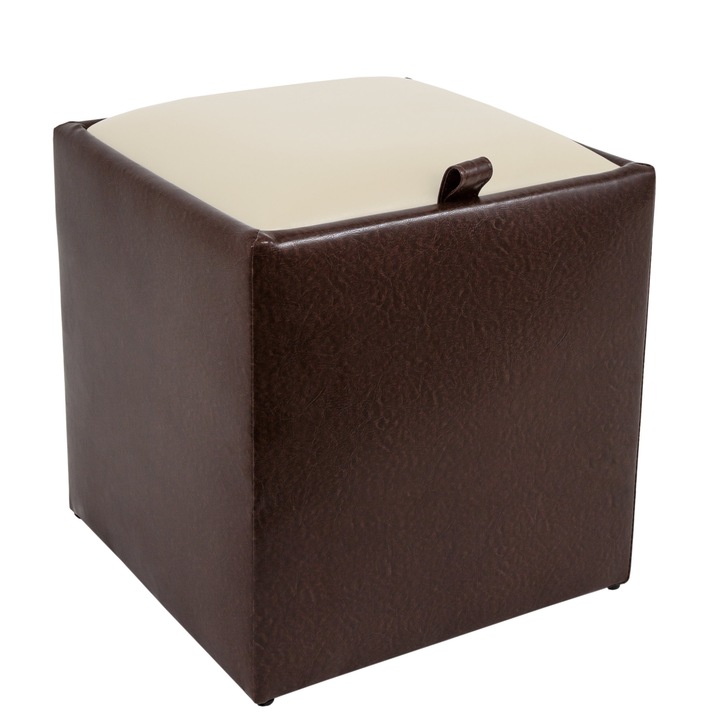 Taburet Box - imitatie piele maro/crem - 15611/21834