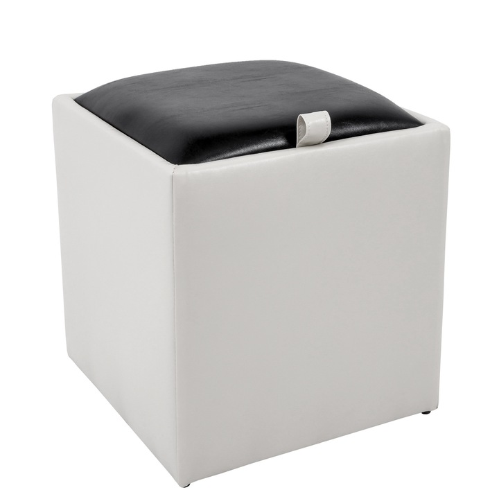 Taburet Box - imitatie piele alb/negru - 21894/21901