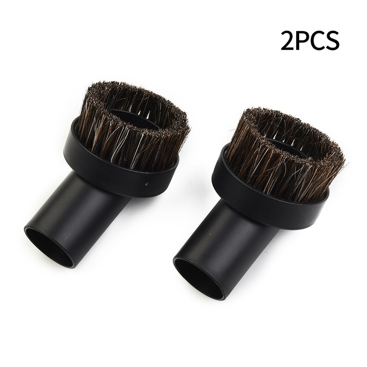 Set de 2 accesorii pentru aspirator, perie rotunda din par de cal, negru, diametru interior 32mm