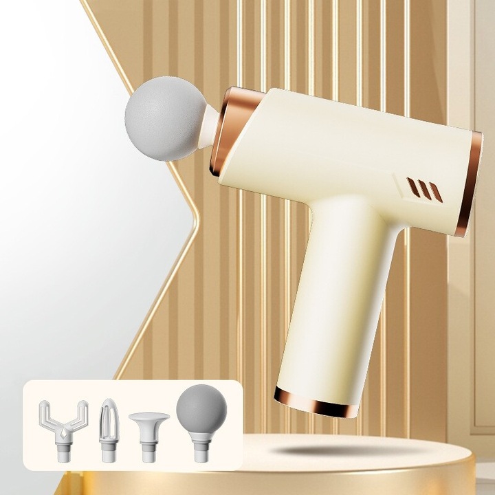 Masajer portabil cu 20 viteze, ecran LCD, 4 capete de masaj, 19x17cm, 450g