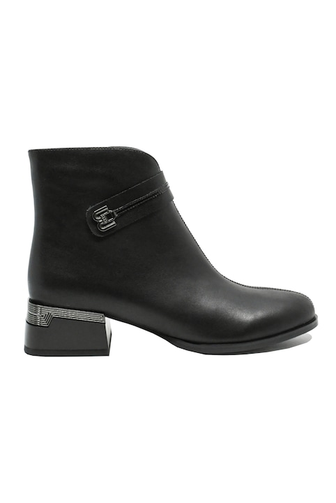 Botine Anna Viotti pana la glezna, negre din piele naturala, cu accente metalice GOR2565, Negru