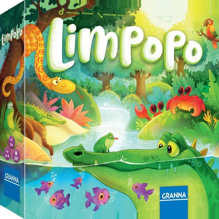 Limpopo társasjáték, GRANNA, 4 krokodilfej, 24 fog, 40 állatkártya